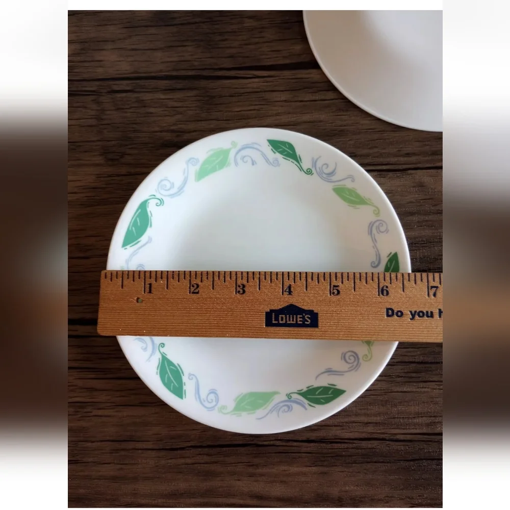 Corelle Spearmint Bread Plates White Green Leaves Blue Scrolls 6.75